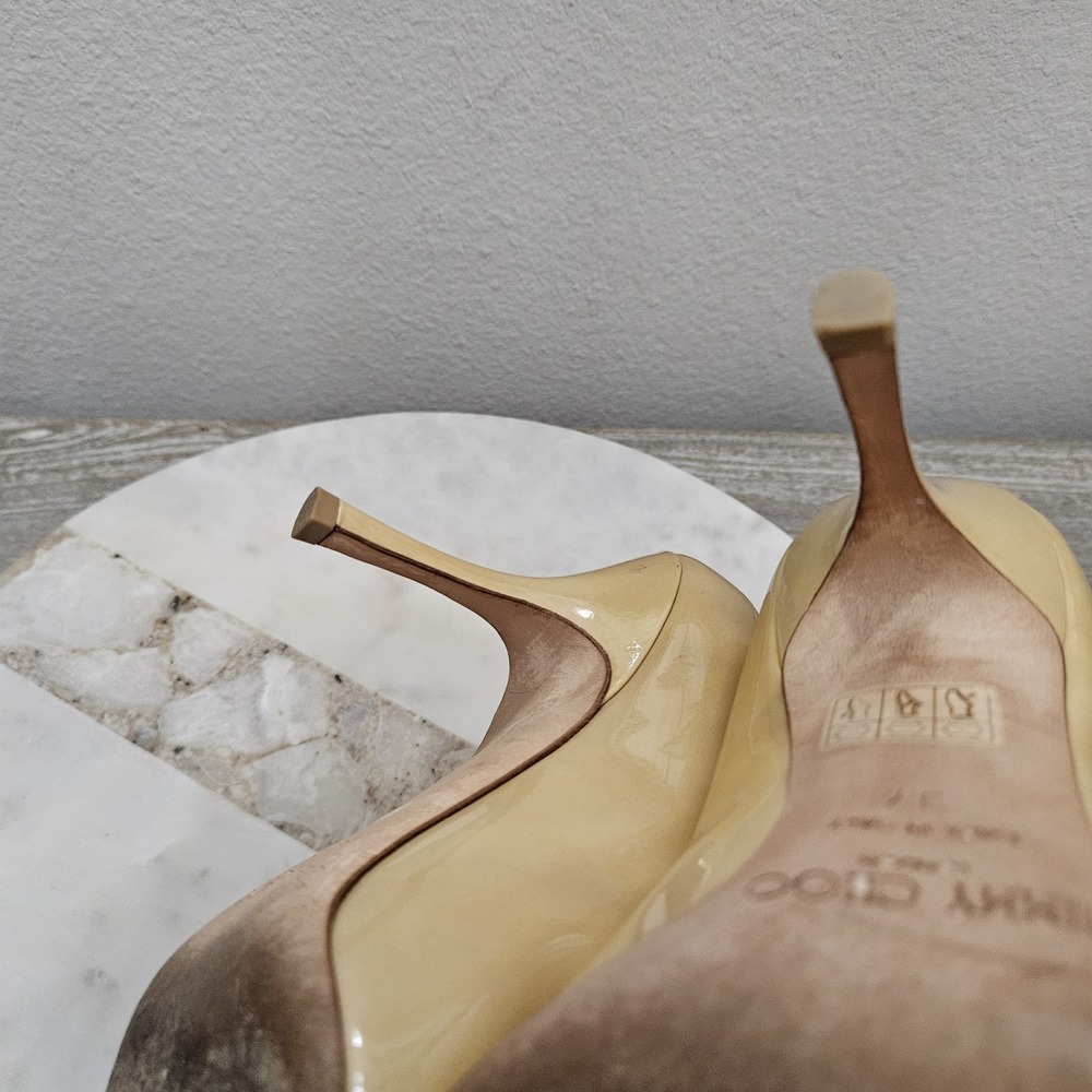 Jimmy Choo Beige Patent Leather Pointed-Toe Pumps - Picture 10 of 12